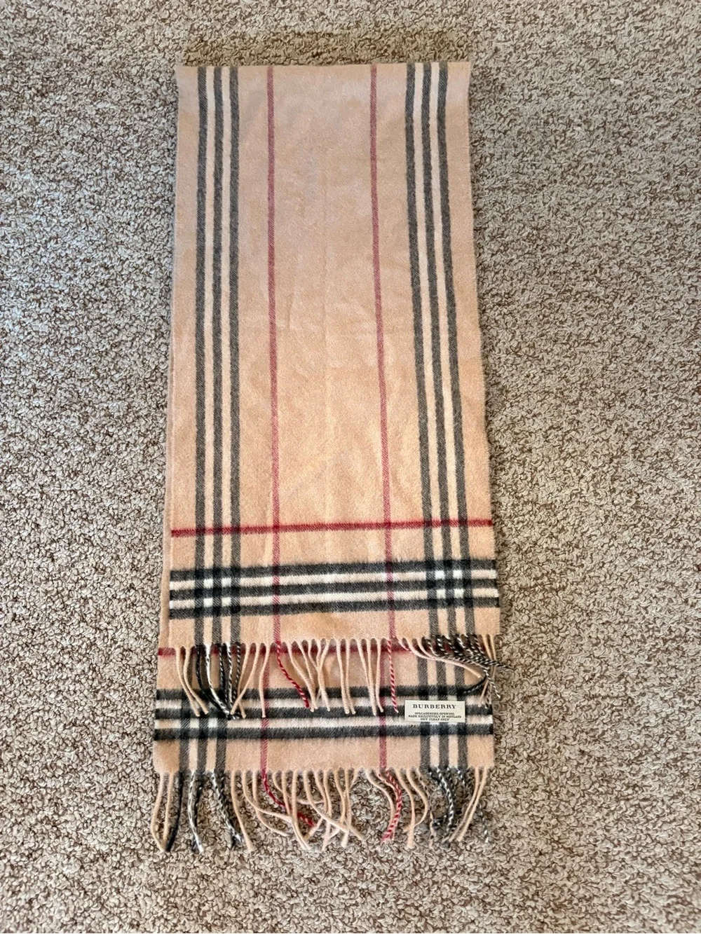 Burberry Beige Bath Runner with Black and Red Stripe Detailing